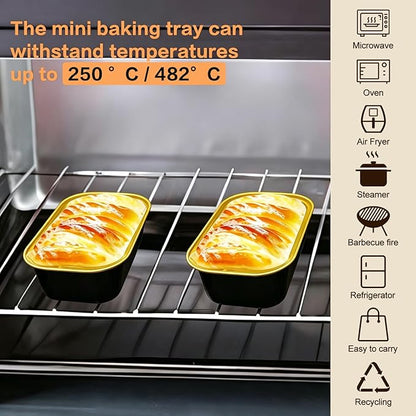 Mini Cake Pans With Lids And Spoons,5.5 oz Rectangle Mini individual Loaf Pans Disposable Aluminum Foil Small Baking Cups Tins (200, Black)