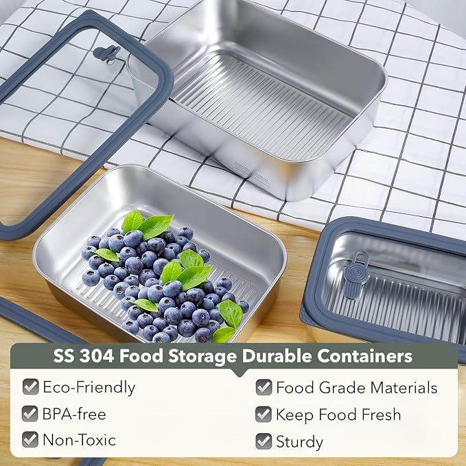 Stainless Steel Food Storage Containers-2Pcs Leakproof, Airtight Stainless-Steel Bowls with Lids, Freezer/Dishwasher/Microwave Safe Containers, Durable & Stackable Stainless Steel Containers with Lids