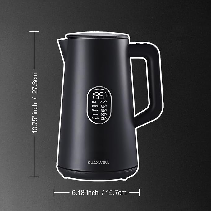 1.5L Electric Kettle Stainless Steel, Double Wall Cool Touch Teapot, Fast Boil, Precise Temperature Control, LCD Display, Auto Shut-Off, BPA-Free,Keep Warm Function, Ideal for Tea,Black