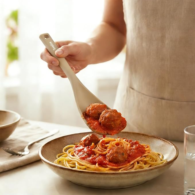 Multifunction Spatula Cooking Spoon, Scoop Spoons for Cooking BPA Free, Spatulas Silicone Heat Resistant for Mixing, Scooping, Scraping and Serving, Dishwasher Safe (2 Khaki, 12.6 inch)