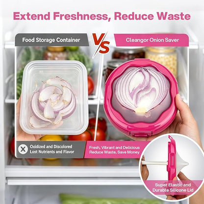 CLEANGOR Onion Saver with Snap-On Lid, Silicone Food Saver, Onion Storage Container Reusable, Vegetable and Fruit Storage Containers, Reusable Kitchen Gadget, Dishwasher Safe (1, Purple)