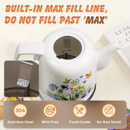Ceramic Electric Kettle, 1.2L/1000W Boil Water Quickly and Easily,Boil-Dry Protection,Auto Shut Off, Detachable Swivel Base,Hot water kettle for Coffee & Tea