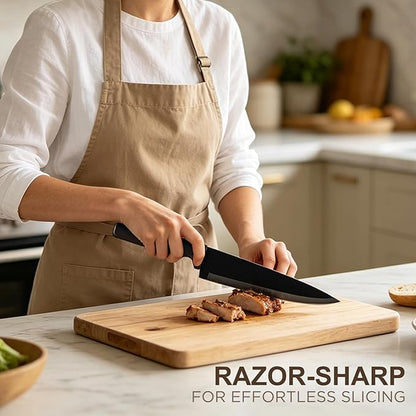 12-Piece Kitchen Knife Set, Stainless Steel Knives with Non-Stick Coating, Dishwasher Safe, Black Knife Set with Rose Gold Rivets 6 Blade Guards, Perfect for Home Chefs Cooking Enthusiasts