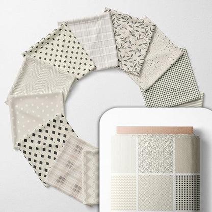Cotton Satin Patchwork Fabric Panel – 35 Designs, 20×20 cm Squares, Single Piece 150×110 cm, Neutral Grey Quilt Fabric (Elegant Beige Patchwork Set, 35pcs 8x8 inch)