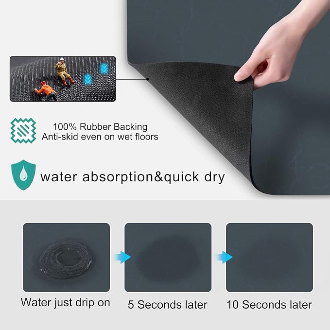 Coffee Maker Mat for Countertops, Coffee Bar Accessories Fit Under Coffee Machine Mat, 19"x12" Rubber Backed Coffee Pots, Table Mat under Appliance, Dish Drying Mat, Marble Navy for Kitchen Counter