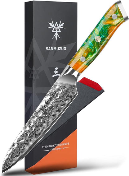 5 Inch Utility Knife - Fruit and Vegetable Knives, 67 Layers Forged Damascus Steel & Resin Handle - Yao Series