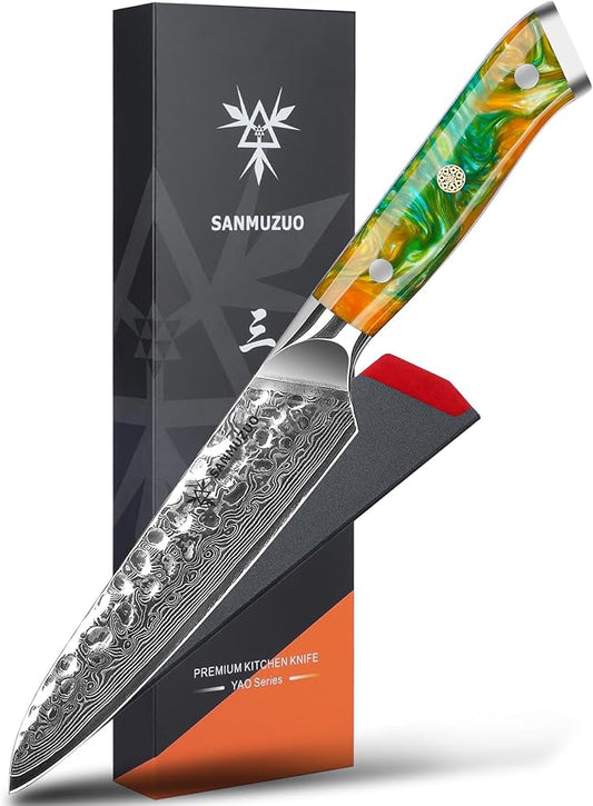 5 Inch Utility Knife - Fruit and Vegetable Knives, 67 Layers Forged Damascus Steel & Resin Handle - Yao Series