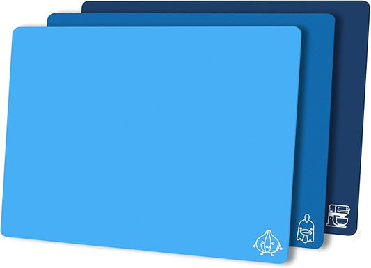 ZVP Flexible Plastic Cutting Board Set of 3 Gradient Color, Colorful Chopping Boards, BPA Free Mats, Non Slip, Dishwasher Safe, 15×12 Inch, Blue Multi-Color