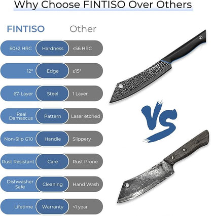 FINTISO Damascus Butcher Knife 8 Inch, Meat Cleaver Knife with 67-Layer Japanese Damascus Steel, Full Tang Ergonomic G10 Handle for Kitchen - Zeus Series