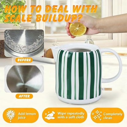 1.0-Liter Ceramic Electric Kettle, 1000W Rapid Boil, Tea Kettles Pot & Hot Water Boiler For Coffee & Tea, Teapot Auto Shut-Off, Boil-Dry Protection (A21)