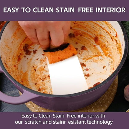 6 Quart Dutch Oven Enameled Cast Iron with Lid - Big Dual Handles - Oven Safe up to 500°F - Classic Round Pot for Versatile Cooking Purple