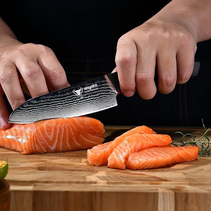 aisyoko Santoku Knife 5" inches-Japan 8C Super Steel 67 Layer Damascus Steel-Sharp Kitchen Knife-Full Tang ABS Anti-Skid Handle utility knife Cooking Knife with Luxury Gift Box