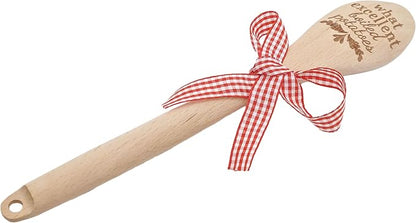 Jane Austen Wooden Spoon with Red Gift Bow – Pride and Prejudice Quote “What Excellent Boiled Potatoes” – Funny Literary Kitchen Utensil & Gift for Book Lovers