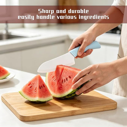 Ceramic Knives Set for Kitchen 5-Piece Set, Sharp Lightweight, Rust Resistant and Stain Resistant, Pure White Blade, Sky Blue Handle