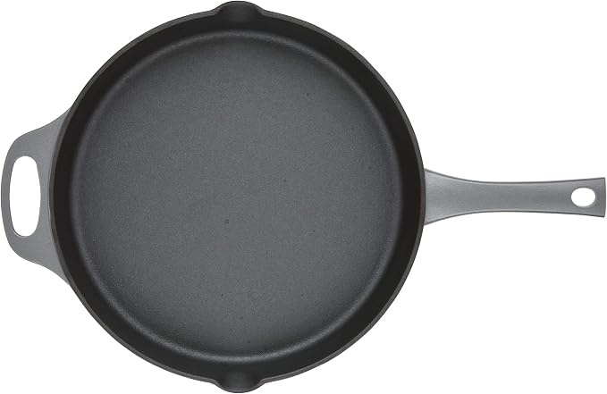 Rachael Ray NITRO Cast Iron Frying Pan/Skillet with Helper Handle and Pour Spouts, 12 Inch, Gray
