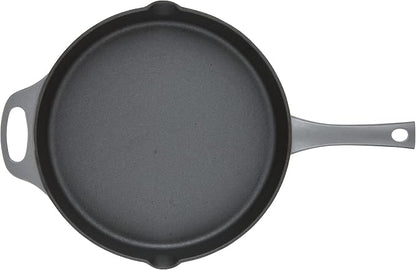 Rachael Ray NITRO Cast Iron Frying Pan/Skillet with Helper Handle and Pour Spouts, 12 Inch, Gray