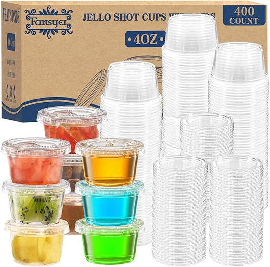 400 sets - 4 oz Portion Cups with Lids, Jello Shot Cups with Lids, Bulk ＆ Clear Sauce Cups for Meal Prep, Disposable Small Plastic Containers for Salad Dressing, Condiment, Snacks