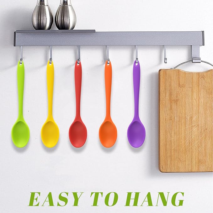 HANSGO 5PCS Small Silicone Spoons, 8 Inch Silicone Mixing Spoons for Baking, Cooking, Tasting, Quiet Stirring Hot Cocoa, Sauce, Risotto, Safe & Nonstick, Kitchen Gifts for Women, Cooking Gifts for Men