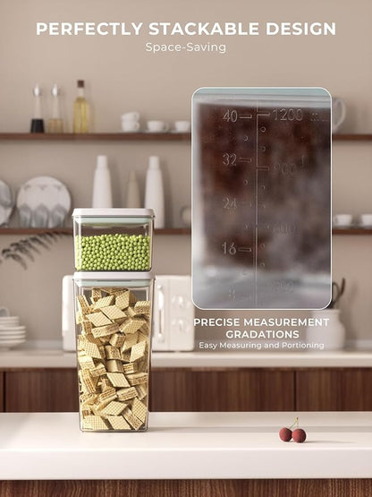 Pop Top Airtight Food Storage Containers, 4-Piece Pantry Starter Set with 4 Sizes, BPA-Free Clear Containers with Measurement Marks for Flour, Sugar, Cereal, Pasta