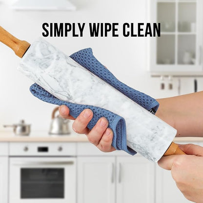 Zulay Kitchen 17-Inch Marble Rolling Pin With Stand - Polished Marble Rolling Pins For Baking With Long Beechwood Handle - Non-stick Roller Pin For Baking Pastries, Bread & Pizza