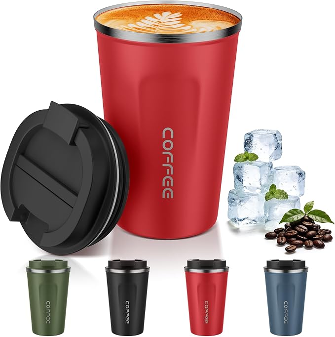 MOMSIV 12oz Travel Mug, Insulated Coffee Cup with Leakproof Lid, Vacuum Stainless Steel Double Walled Reusable Tumbler for Hot and Cold Water Coffee and Tea In Travel and Car