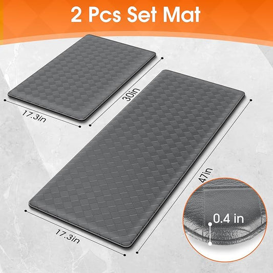 TranquilRelax Kitchen Mats, 2PCS Kitchen Rugs, Cushioned Anti Fatigue Kitchen Mats for Floor, Non-Slip Standing Sink Mat, Waterproof Kitchen Rug Set for Kitchen Floor Office,17.3"×30"+17.3"×47" Grey
