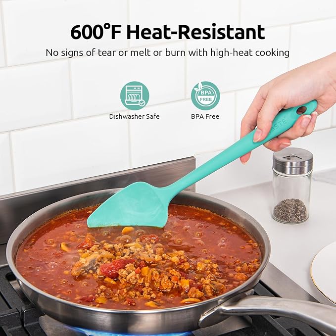 U-Taste Silicone Baking Spatula Set: 600ºF High Heat Resistant, Food Grade Flexible Rubber Kitchen Cooking Mixing Scraper, Food Grade Seamless Utensil for Nonstick Cookware Set of 3 (Multicolors)