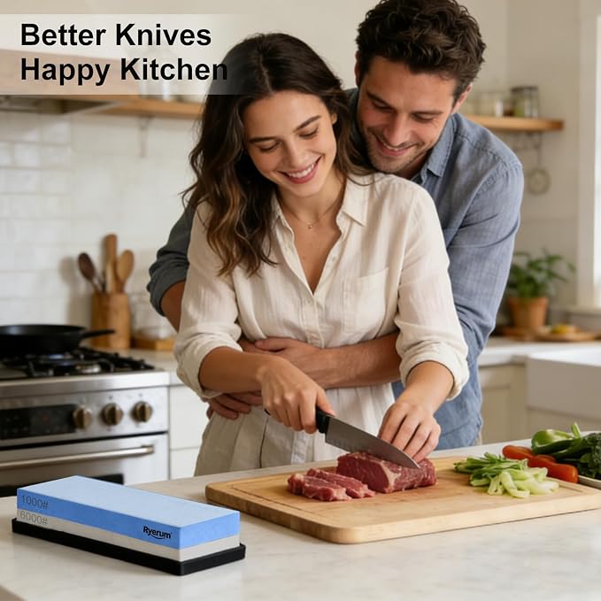 Premium Knife Sharpening Stone Whetstone 1000/6000 with 2 Non-Slip Rubber Bases, Safety and Anti-Slip Suitable for All Kinds of Knives