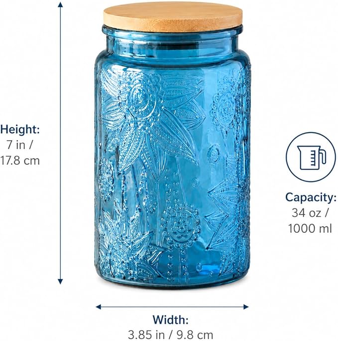 ANSQU 34oz Blue Glass Container, Candy Jar with Lid, Vintage Colored Mason Jars for Kitchen Decorative Jar for Coffee Tea Candy Cookies, Cute Jar (Blue, 1 Pack)