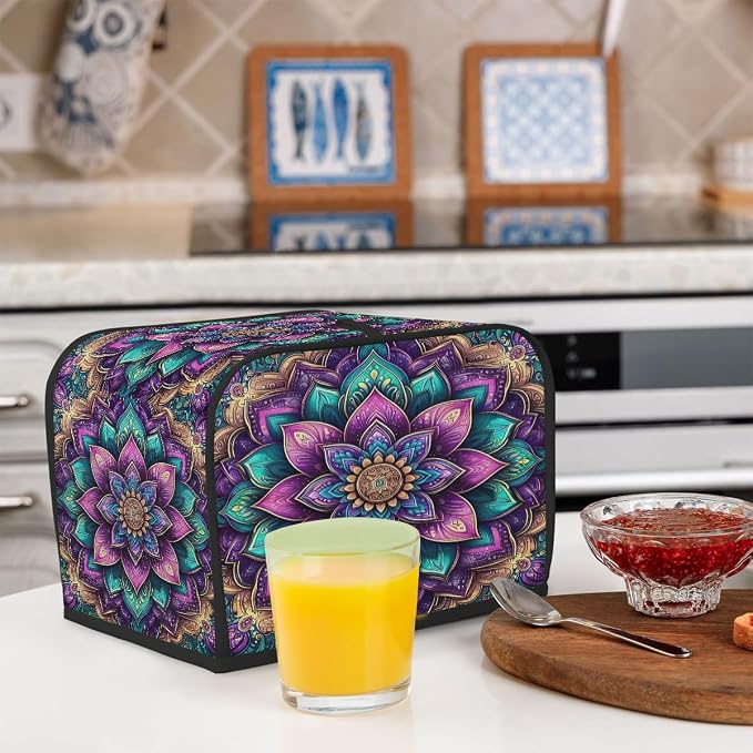 Toaster Cover 2 Slice Wide Slot Bohemia Boho PurpleBread Toaster Oven Dustproof Cover Small Appliance Kitchen Covers Dust and Fingerprint Protection for Women Gift 2 Slice