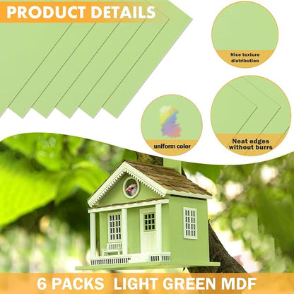 6 Pack Colored MDF Boards for Laser Engraving, 12x12x1/8 (3mm) Unfinished Fiberboard for Laser Cutting, DIY Craft Projects, Home Decor, Sign Making, Woodworking (Light Green)