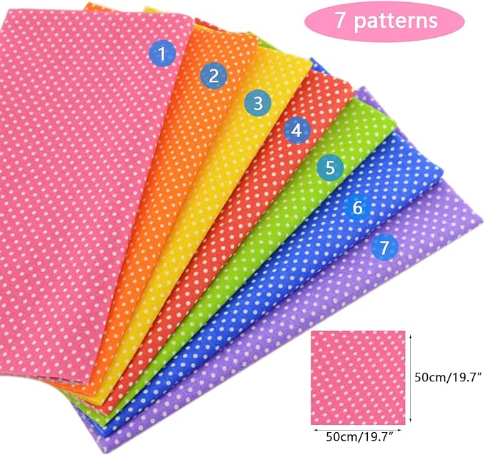 Cotton Fabric Plain Printed 7 Pieces (20"X20"), Comfortable Fabric For Quilting, Pretty Floral Pattern, DIY Artcraft For Sewing - Rainbow