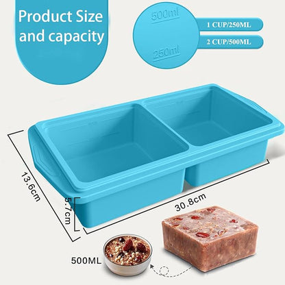 2 Pack Silicone Freezer Molds with Lids,1Cup&2Cup Silicone Freezer Tray with Lids for Meal Prep - Makes 6 Perfect Portions Cubes for Storing 500mL/250mL Ice Cube,Soup,Sauces,Leftovers and More