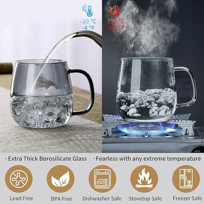 Glass Tea Cup with Infuser and Lid, 17.6oz/520ml Large Borosilicate Teacup, Clear Mug for Loose Leaf Tea, Blooming Tea, Tea Bags - Perfect Christmas or Birthday Gift for Men.
