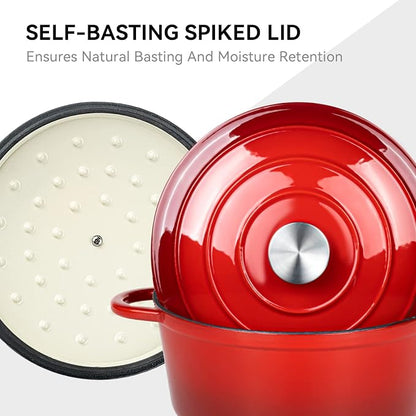 Miereirl 4.5 Quart Enameled Dutch Oven Pot with Lid, Cast Iron Dutch Oven with Dual Handles for Bread Baking, Cooking, Non-stick Enamel Coated Cookware (Red)