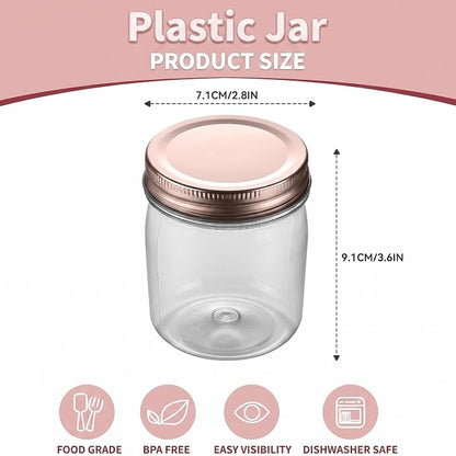 novelinks 8 oz Clear Plastic Jars with Airtight Lids, 8 Pack Plastic Mason Jars with Lids 8oz, Refillable Storage Slime Containers & Small Spice Jar for Kitchen Organization (8 Pack,Rose Gold)