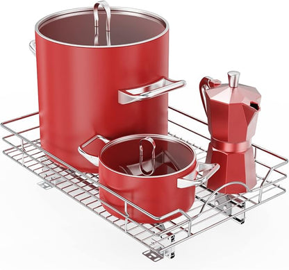 ROOMTEC Pull Out Cabinet Organizer - 14" W x 18" D, Slide Out Storage Shelves, Fits 15.5" Opening