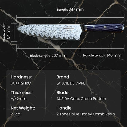 AUS-10 Damascus Chef Knife – 8 Inch Japanese Kitchen Knife, 67-Layer Steel, Ultra-Sharp Blade, Ergonomic Blue Resin Handle, Gift Box Included