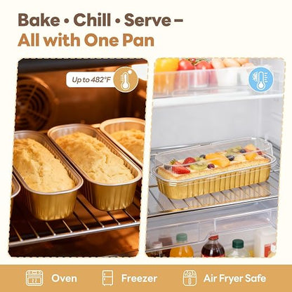 YQER 120 Pack Mix Color Mini Cake Pans with Lids and Spoons, 6.8 oz Disposable Aluminum Foil Mini Loaf Pans Cake Tins Bulk Set with Stickers for Baking, Bake Sales, Parties and Dessert Prep