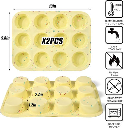 Palksky Silicone Egg Bite Molds, 2Pack 12-Cavity Muffin Pan for Baking, Tarts, Nonstick Cupcake Pan