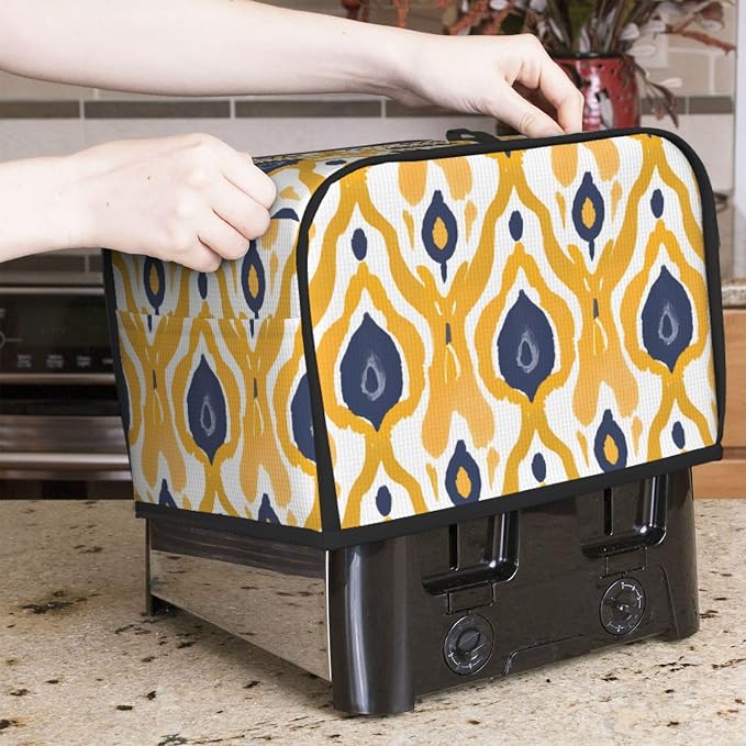 Ethnic Yellow Geometric 2 Slice Toaster Cover Wide Slot Dustproof Bread Maker Cover Fingerprint Protection Kitchen Appliance Cover Toaster Bag