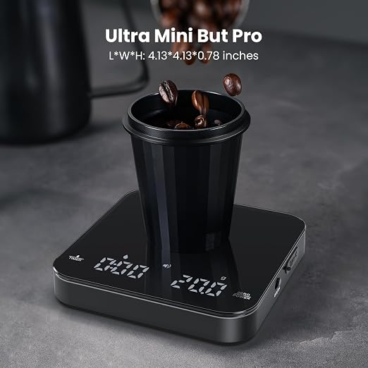 Maestri House S2 Espresso Coffee Scale with Timer, USB-C Rechargeable 2kg/0.1g Precision Shot Scale, Digital Scale for Espresso Brewing(Black)