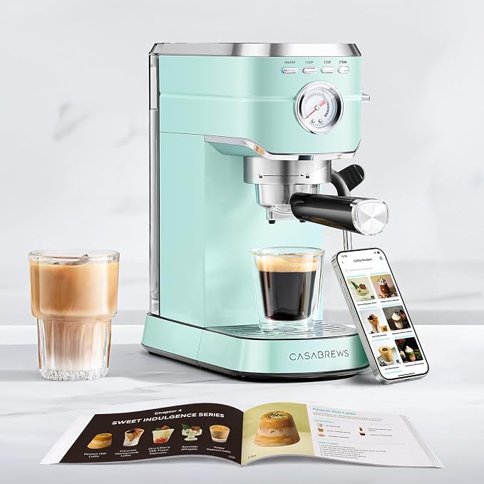 CASABREWS CM5418 Espresso Machine 20 Bar, Compact Espresso Maker with Steam Milk Frother, Stainless Steel Coffee Machine with 34oz Removable Water Tank for Cappuccino Latte, Pastel Green