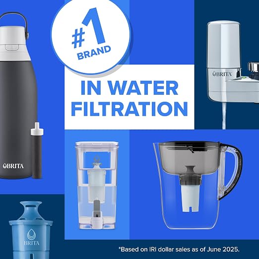 Brita Small 6-Cup Water Filter Pitcher with BritaPlus Filter, WQA NSF/ANSI Certified, Reduces 2X Contaminants vs. Standard, Removes Chlorine Taste & Odor, Reduces Zinc Copper Mercury, Stone Blue