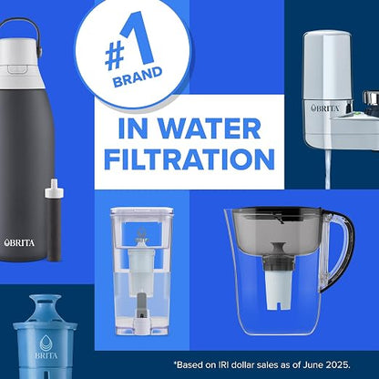 Brita Small 6-Cup Water Filter Pitcher with BritaPlus Filter, WQA NSF/ANSI Certified, Reduces 2X Contaminants vs. Standard, Removes Chlorine Taste & Odor, Reduces Zinc Copper Mercury, Stone Blue