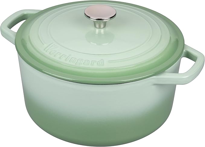VORRINGARD Enameled Cast Iron Dutch Oven Pot with Lid, for Bread Baking, Round Bread Oven- include Sourdough Bread Baking Supplies Set, 4.5QT, Green