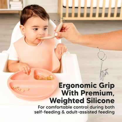 KeaBabies Silicone Baby Spoons, Self Feeding 6-12 months - 6-Pack Baby Weaning Eating Utensils, Toddler First Food Training Spoon, Infant, Kids Feeding Supplies Essential Set, Dishwasher-safe (Slate)
