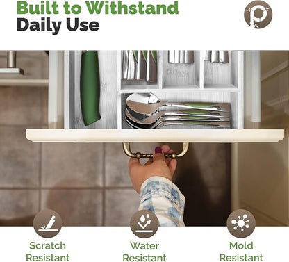 Pristine Bamboo Kitchen Drawer Organizer - Drawer Utensil Organizer and Cutlery Tray - Flatware and Silverware Holder (5-Slots, White)