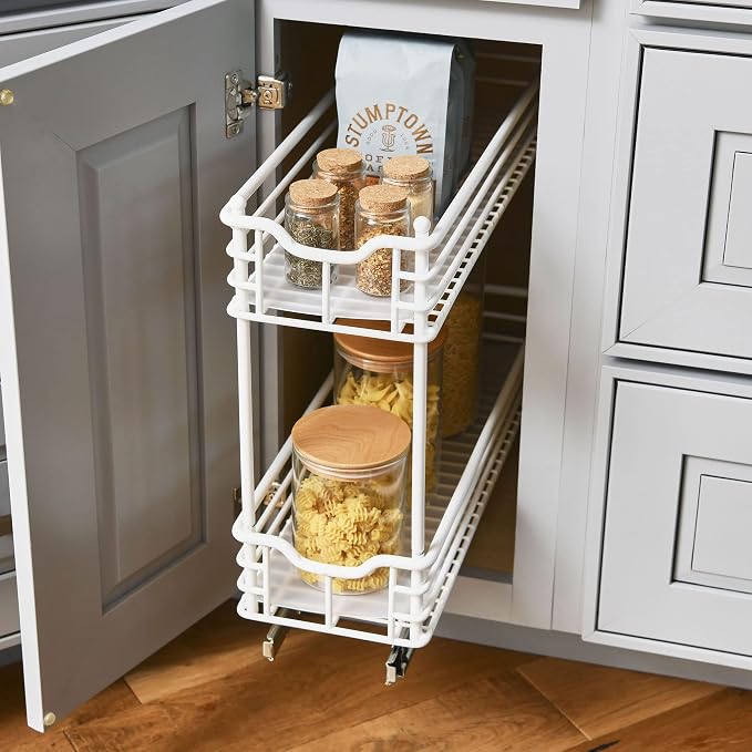 Household Essentials White Steel Two-Tier Slide-Out Organizer with Plastic Liners