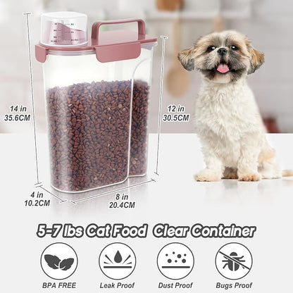 LEAWALK 5Lbs Airtight Cat Dog Food Storage Container with Upgraded Large Nozzle BPA-Free, Pet Food Storage Containers for Rice, Grain, Pet Food, Flour, Dog Treat Storage (Pink×2, 5L-2pack)